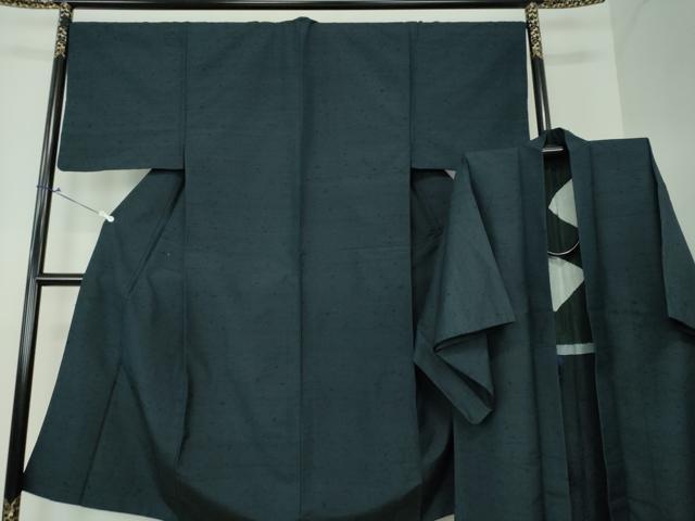 平和屋着物●男性 髭紬 アンサンブル 長羽織 濃紺地 正絹 逸品 DAAU5118ps