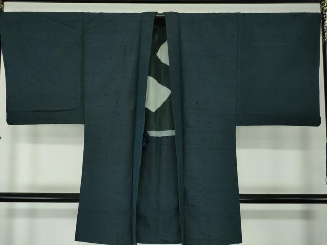 平和屋着物●男性 髭紬 アンサンブル 長羽織 濃紺地 正絹 逸品 DAAU5118ps