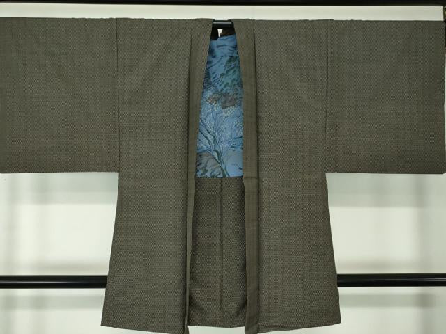 平和屋着物●男性 本場大島紬 アンサンブル 長羽織 亀甲柄 正絹 逸品 DAAU5121ps
