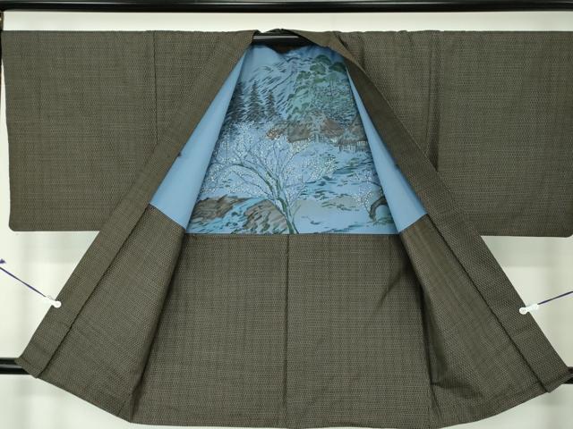 平和屋着物●男性 本場大島紬 アンサンブル 長羽織 亀甲柄 正絹 逸品 DAAU5121ps