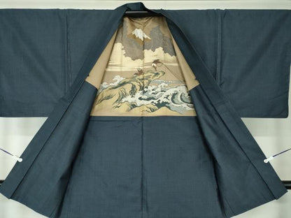 平和屋着物●男性 本場大島紬 アンサンブル 長羽織 亀甲柄 正絹 逸品 DAAU5122ps