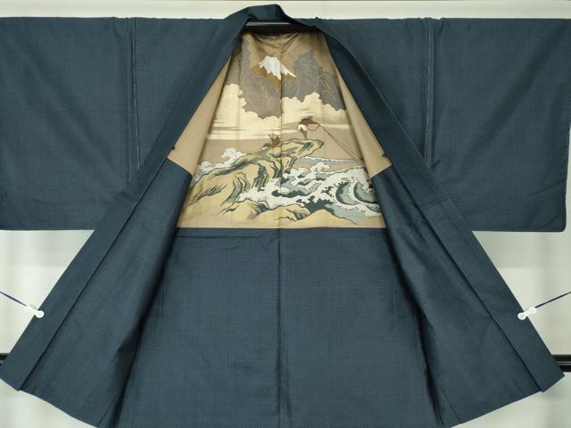 平和屋着物●男性 本場大島紬 アンサンブル 長羽織 亀甲柄 正絹 逸品 DAAU5122ps