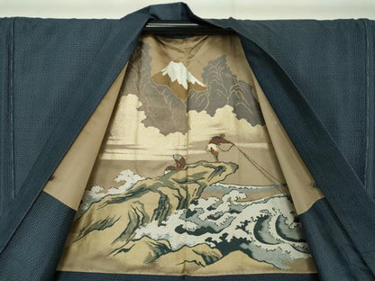 平和屋着物●男性 本場大島紬 アンサンブル 長羽織 亀甲柄 正絹 逸品 DAAU5122ps