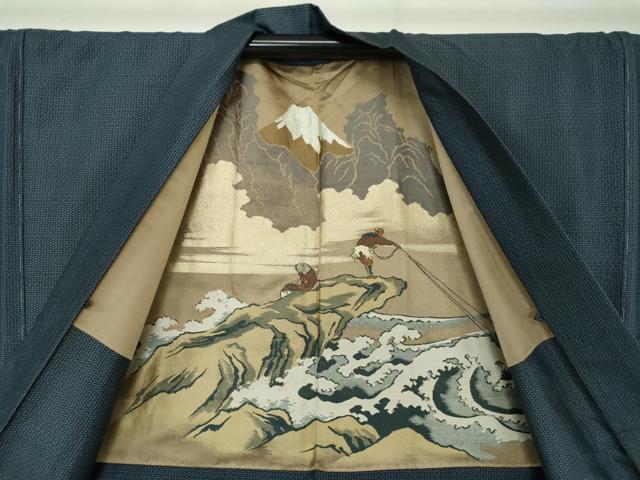 平和屋着物●男性 本場大島紬 アンサンブル 長羽織 亀甲柄 正絹 逸品 DAAU5122ps