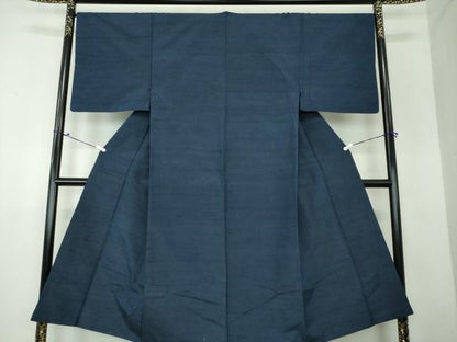 平和屋着物●男性 紬 アンサンブル 長羽織 色無地 濃紺地 正絹 逸品 DAAU5123ps