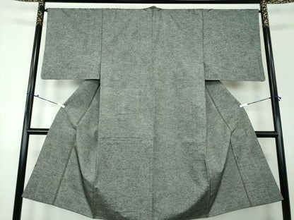 平和屋着物●男性　銀座もとじ　紬　アンサンブル・長襦袢(袷)セット　濃灰色　たとう紙付き　正絹　逸品　DAAU5124ps