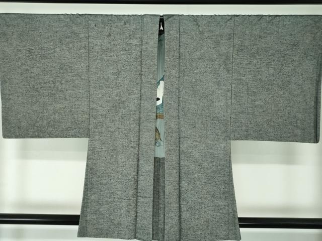平和屋着物●男性　銀座もとじ　紬　アンサンブル・長襦袢(袷)セット　濃灰色　たとう紙付き　正絹　逸品　DAAU5124ps