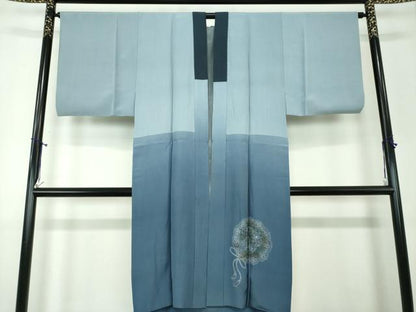 平和屋着物●男性　銀座もとじ　紬　アンサンブル・長襦袢(袷)セット　濃灰色　たとう紙付き　正絹　逸品　DAAU5124ps