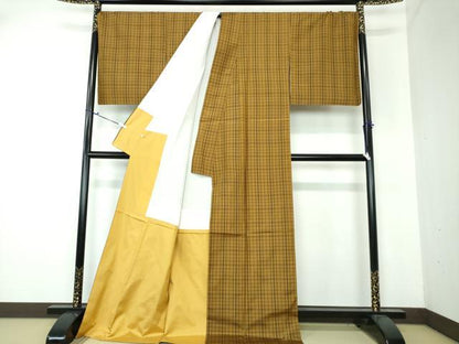 平和屋着物●粋黄八丈　格子　高島屋扱い　証紙付き　ロング丈　正絹　逸品　DAAU5140ps