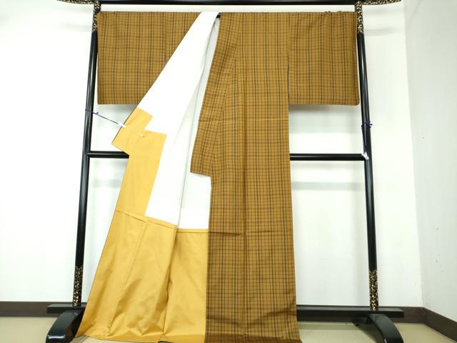 平和屋着物●粋黄八丈　格子　高島屋扱い　証紙付き　ロング丈　正絹　逸品　DAAU5140ps