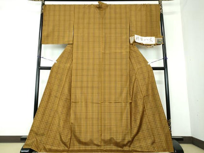 平和屋着物●粋黄八丈　格子　高島屋扱い　証紙付き　ロング丈　正絹　逸品　DAAU5140ps