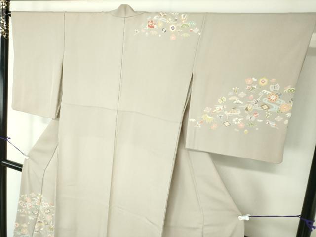 平和屋着物●訪問着　駒刺繍　宝尽くし花文　金彩　正絹　逸品　DAAU5183ps