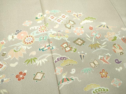 平和屋着物●訪問着　駒刺繍　宝尽くし花文　金彩　正絹　逸品　DAAU5183ps