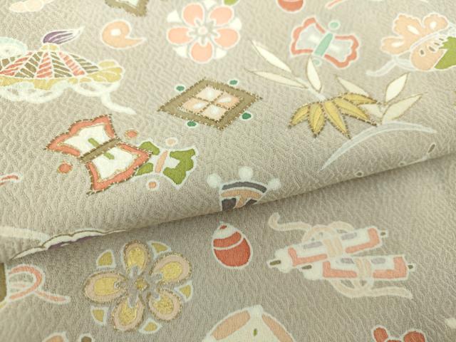 平和屋着物●訪問着　駒刺繍　宝尽くし花文　金彩　正絹　逸品　DAAU5183ps