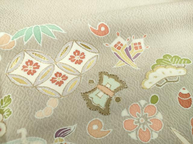 平和屋着物●訪問着　駒刺繍　宝尽くし花文　金彩　正絹　逸品　DAAU5183ps