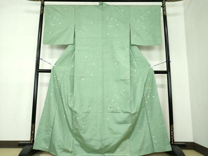 平和屋着物●上質な紬 手描き 草花文 金彩 正絹 逸品 DAAU5219ps