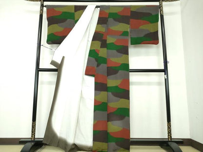 平和屋着物●上質な小紋 霞文 鬼しぼ縮緬 正絹 逸品 DAAU5255ps