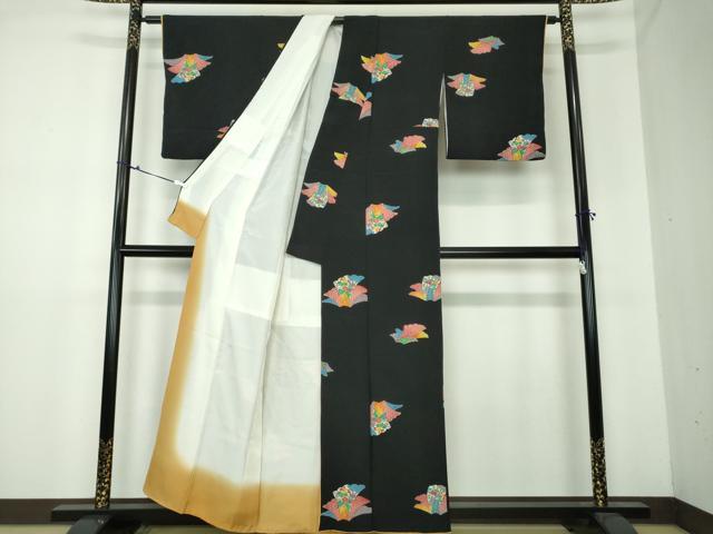 平和屋着物●上質な小紋 型染 折り鶴花文 黒地 正絹 逸品 DAAU5256ps