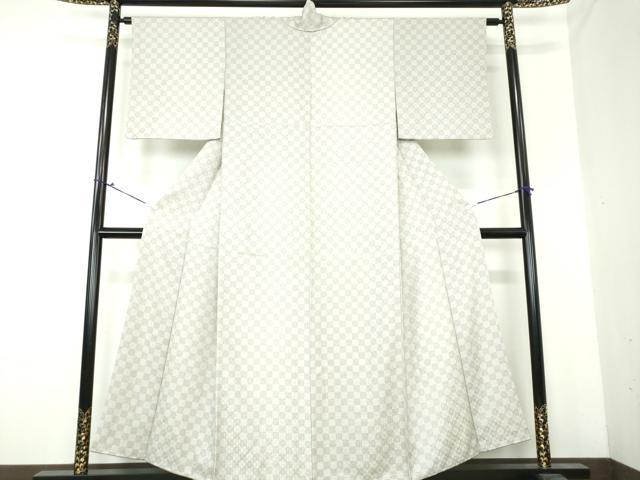 平和屋着物●京の名門 友禅 染の北川 小紋 花織 市松文様 反端付き 正絹 逸品 DAAU5270ps
