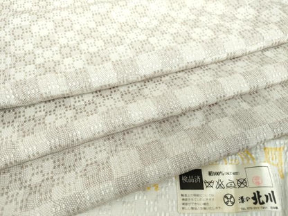平和屋着物●京の名門 友禅 染の北川 小紋 花織 市松文様 反端付き 正絹 逸品 DAAU5270ps