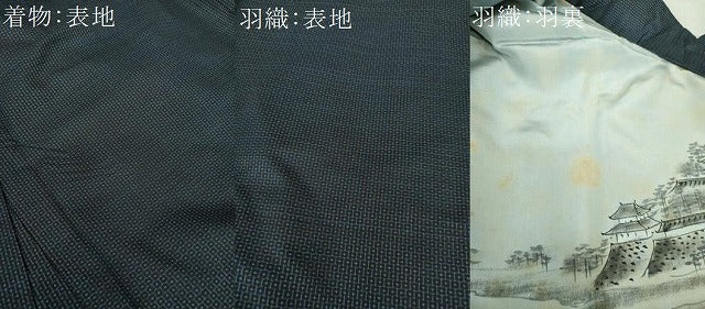 平和屋着物●男性　本場大島紬　アンサンブル　長羽織　亀甲柄　正絹　逸品　DAAU5289ps