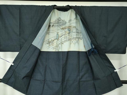 平和屋着物●男性　本場大島紬　アンサンブル　長羽織　亀甲柄　正絹　逸品　DAAU5289ps