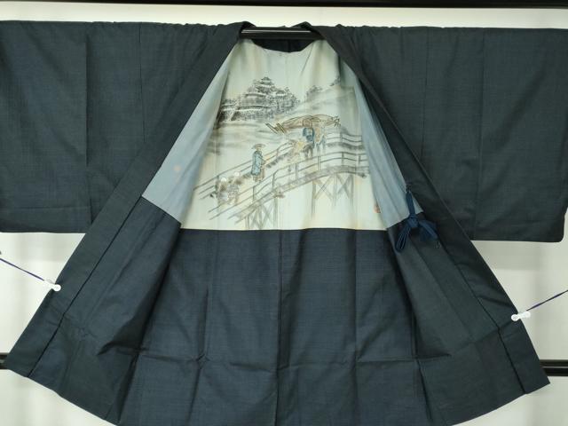 平和屋着物●男性　本場大島紬　アンサンブル　長羽織　亀甲柄　正絹　逸品　DAAU5289ps