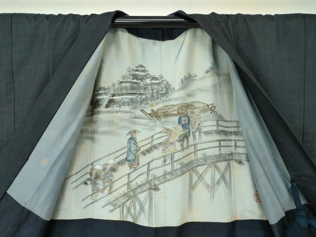 平和屋着物●男性　本場大島紬　アンサンブル　長羽織　亀甲柄　正絹　逸品　DAAU5289ps