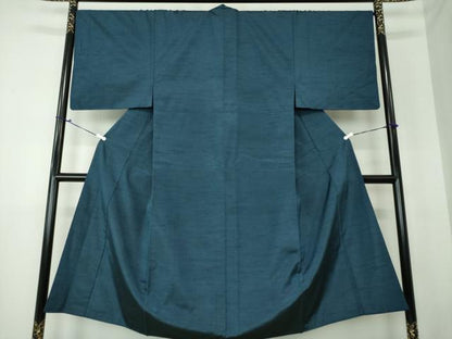 平和屋着物●男性 紬 アンサンブル 長羽織 色無地 紺地 正絹 逸品 DAAU5290ps