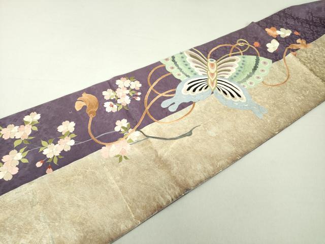 平和屋着物●アンティーク　大正ロマン　両面　太鼓柄袋帯　引き抜き帯　駒刺繍　総刺繍　鳥兜花文　金彩　楽器花文　逸品　DAAU5302ps