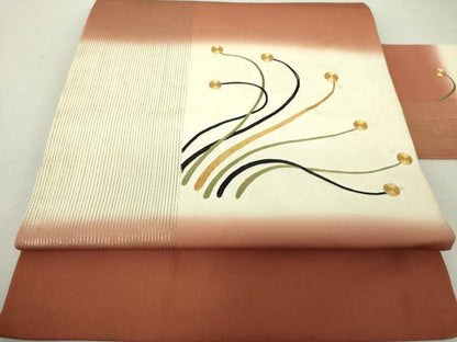平和屋着物●アンティーク　大正ロマン　九寸名古屋帯　駒刺繍　抽象文様　金彩　正絹　逸品　DAAU5303ps