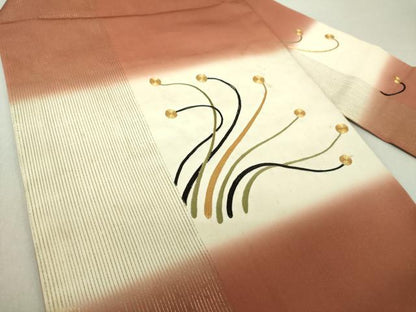 平和屋着物●アンティーク　大正ロマン　九寸名古屋帯　駒刺繍　抽象文様　金彩　正絹　逸品　DAAU5303ps