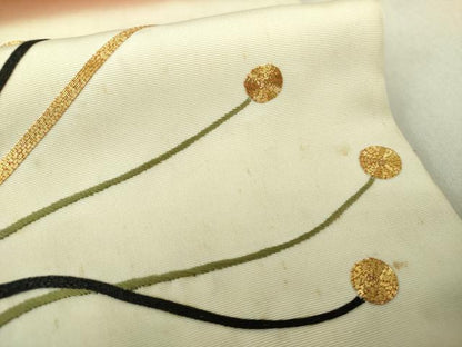 平和屋着物●アンティーク　大正ロマン　九寸名古屋帯　駒刺繍　抽象文様　金彩　正絹　逸品　DAAU5303ps