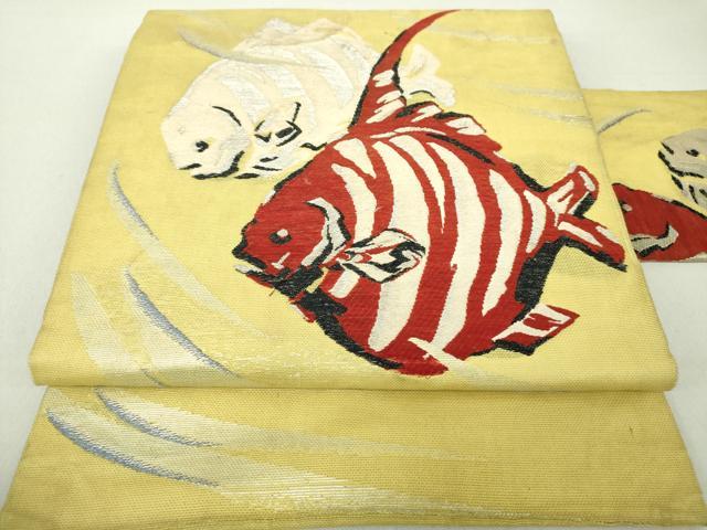 平和屋着物＊夏物 アンティーク 大正ロマン 九寸名古屋帯 熱帯魚 銀糸 正絹 逸品 DAAU5306ps