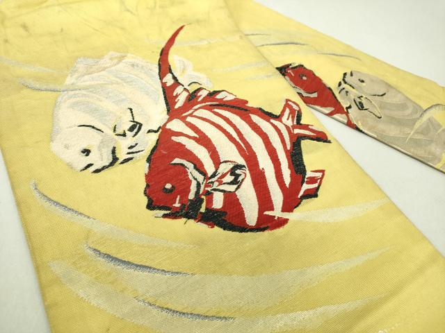 平和屋着物＊夏物 アンティーク 大正ロマン 九寸名古屋帯 熱帯魚 銀糸 正絹 逸品 DAAU5306ps