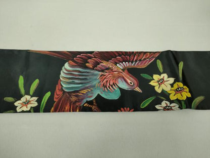 平和屋着物●アンティーク　大正ロマン　九寸名古屋帯　手描き　花鳥文　黒地　金彩　正絹　逸品　DAAU5308ps