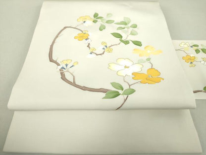 平和屋着物●塩瀬　九寸名古屋帯　枝花文　金彩　正絹　逸品　未使用　DAAU5321ps