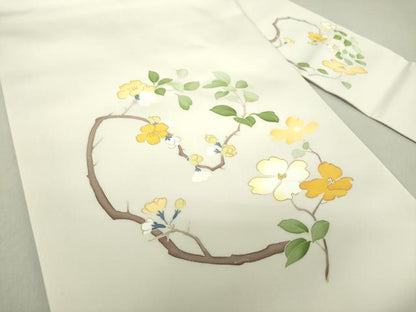 平和屋着物●塩瀬　九寸名古屋帯　枝花文　金彩　正絹　逸品　未使用　DAAU5321ps