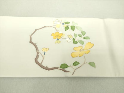 平和屋着物●塩瀬　九寸名古屋帯　枝花文　金彩　正絹　逸品　未使用　DAAU5321ps