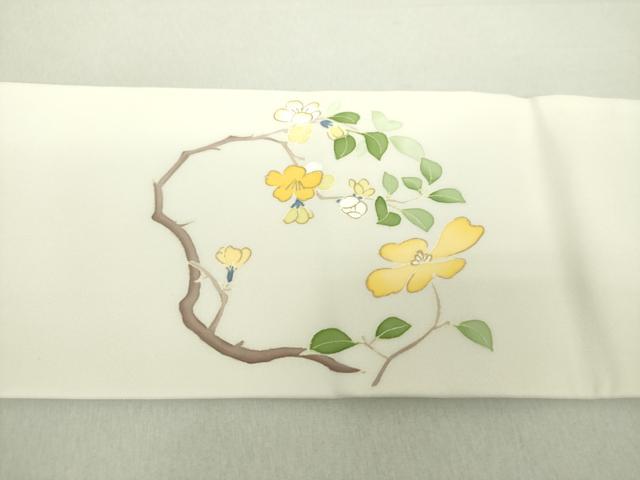 平和屋着物●塩瀬　九寸名古屋帯　枝花文　金彩　正絹　逸品　未使用　DAAU5321ps