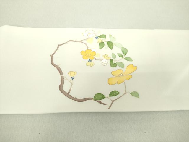 平和屋着物●塩瀬　九寸名古屋帯　枝花文　金彩　正絹　逸品　未使用　DAAU5321ps