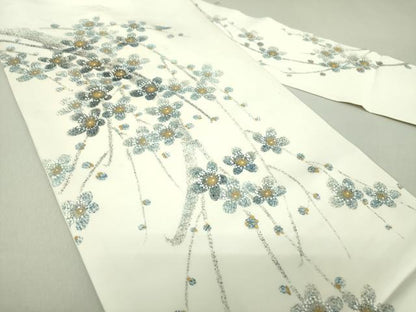 平和屋着物●塩瀬　九寸名古屋帯　渓雲作　枝垂れ梅　金彩　正絹　逸品　DAAU5323ps