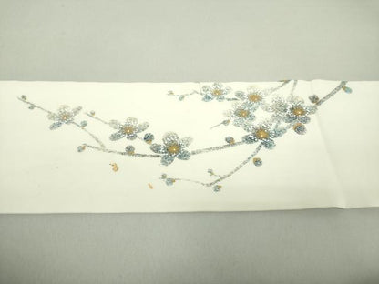 平和屋着物●塩瀬　九寸名古屋帯　渓雲作　枝垂れ梅　金彩　正絹　逸品　DAAU5323ps