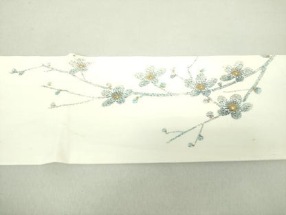 平和屋着物●塩瀬　九寸名古屋帯　渓雲作　枝垂れ梅　金彩　正絹　逸品　DAAU5323ps