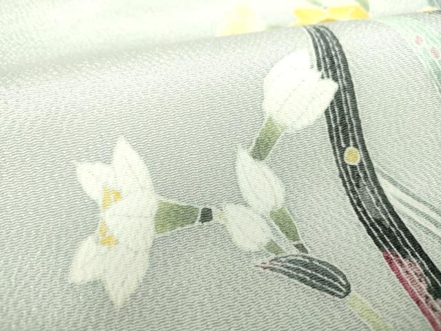 平和屋着物●人間国宝・羽田登喜男　九寸名古屋帯　水仙　鬼しぼ縮緬　正絹　逸品　未使用　DAAU5324ps