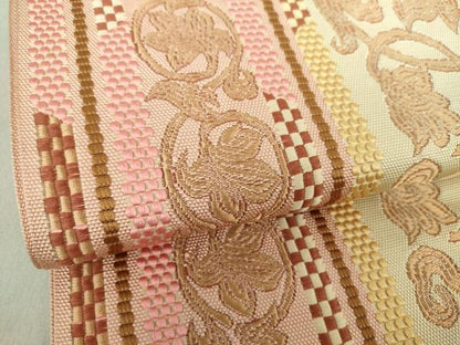 平和屋着物●本場筑前博多織 八寸名古屋帯 更紗花唐草間道 正絹 逸品 未使用 DAAU5329ps