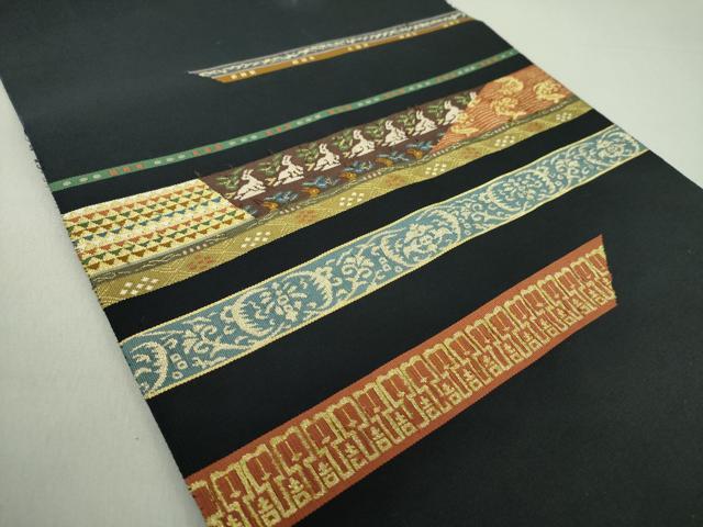 平和屋着物●綴れ　八寸名古屋帯　名物裂　花兎　荒磯　黒地　金糸　正絹　逸品　DAAU5331ps