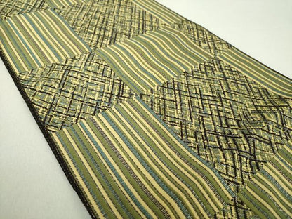 平和屋着物●本場筑前博多織　八寸名古屋帯　変わり市松　金糸　三越扱い　正絹　逸品　DAAU5376ps