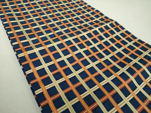平和屋着物●九寸開き名古屋帯　格子間道　正絹　逸品　未使用　DAAU5378ps