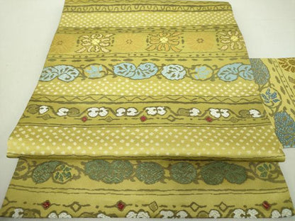 平和屋着物●九寸名古屋帯 横段花文 金銀糸 正絹 逸品 DAAU5381ps